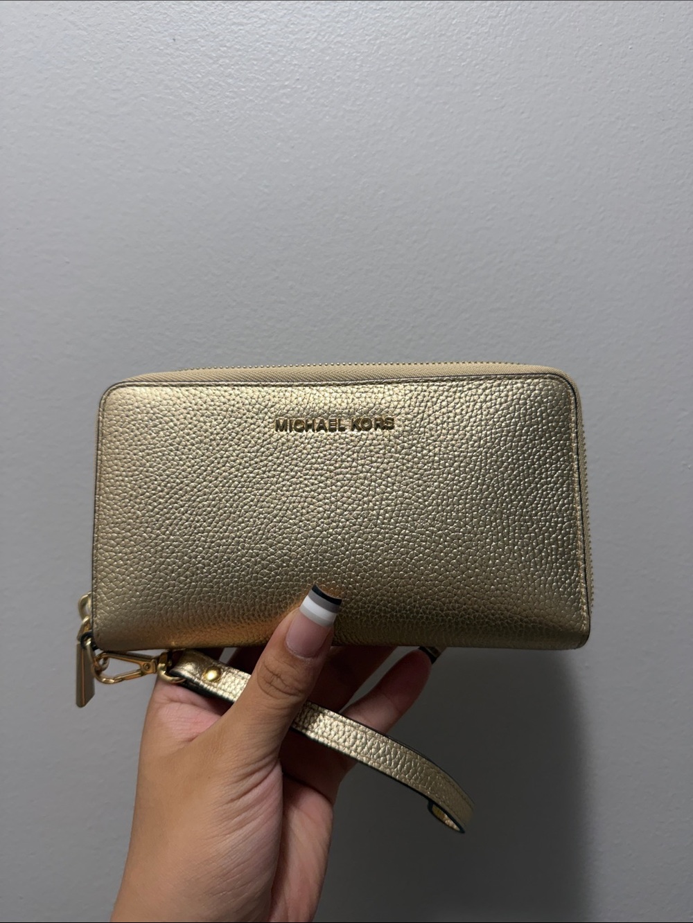 Michael Kors Metallic Gold Pebbled Leather Wristlet